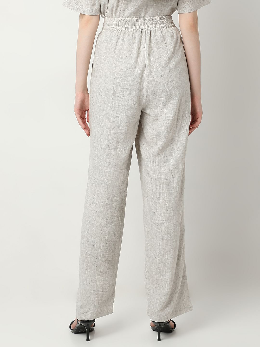 Ivory White Woven Co-Ord Set Pants