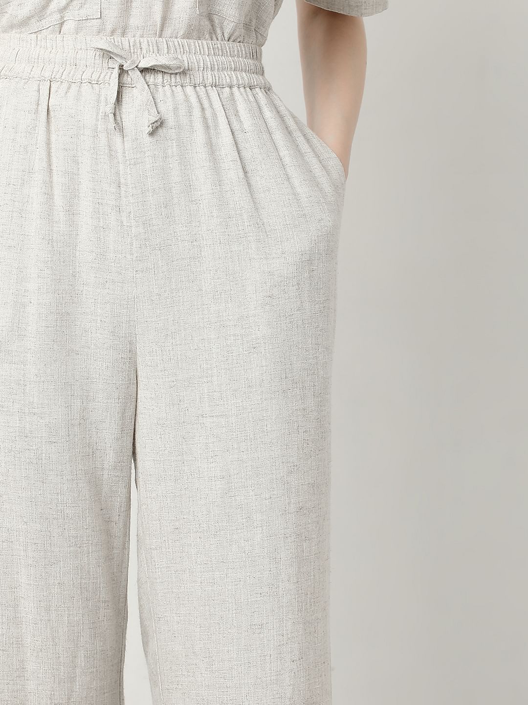 Ivory White Woven Co-Ord Set Pants