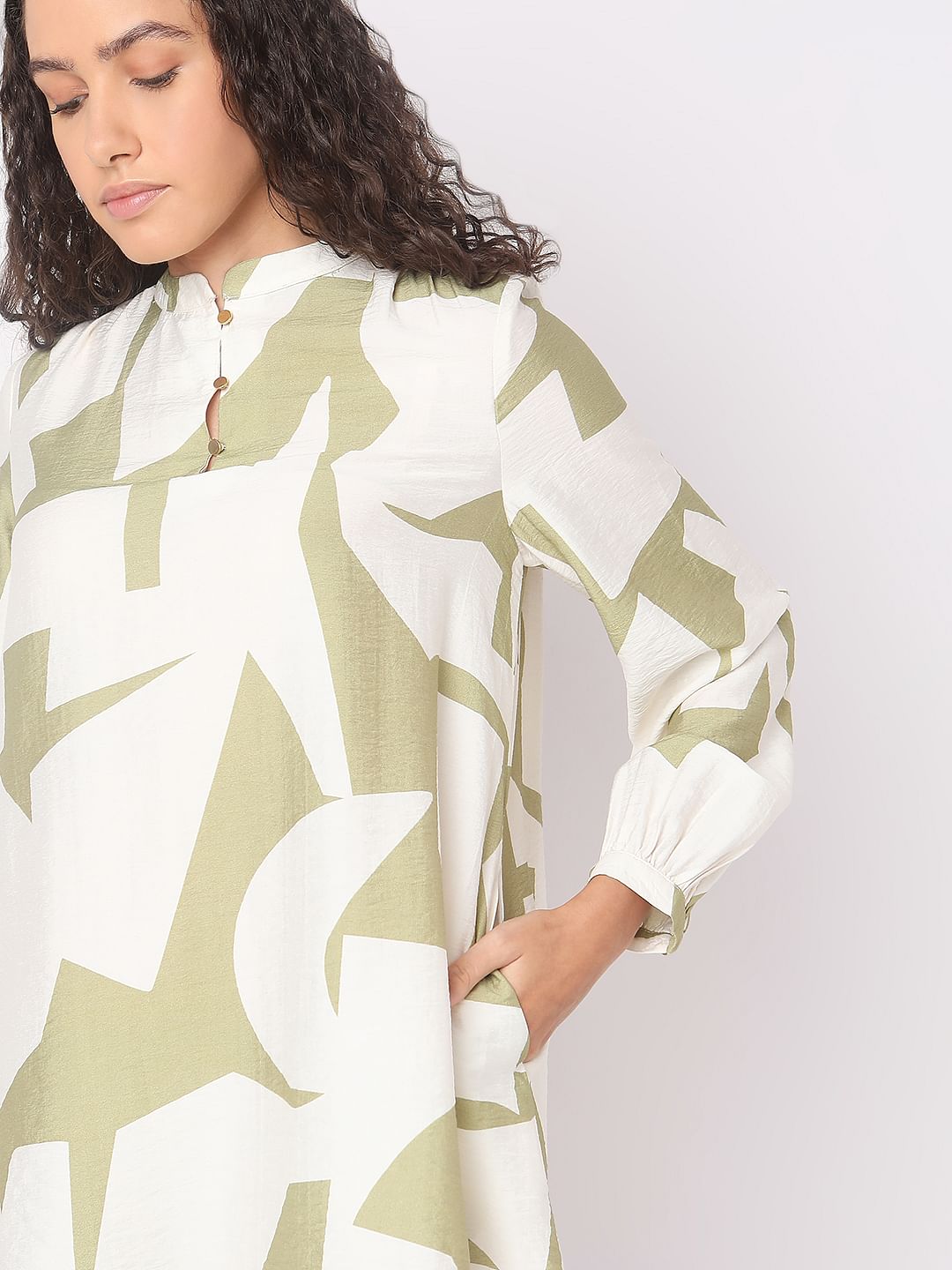 Beige Abstract Print Shift Dress