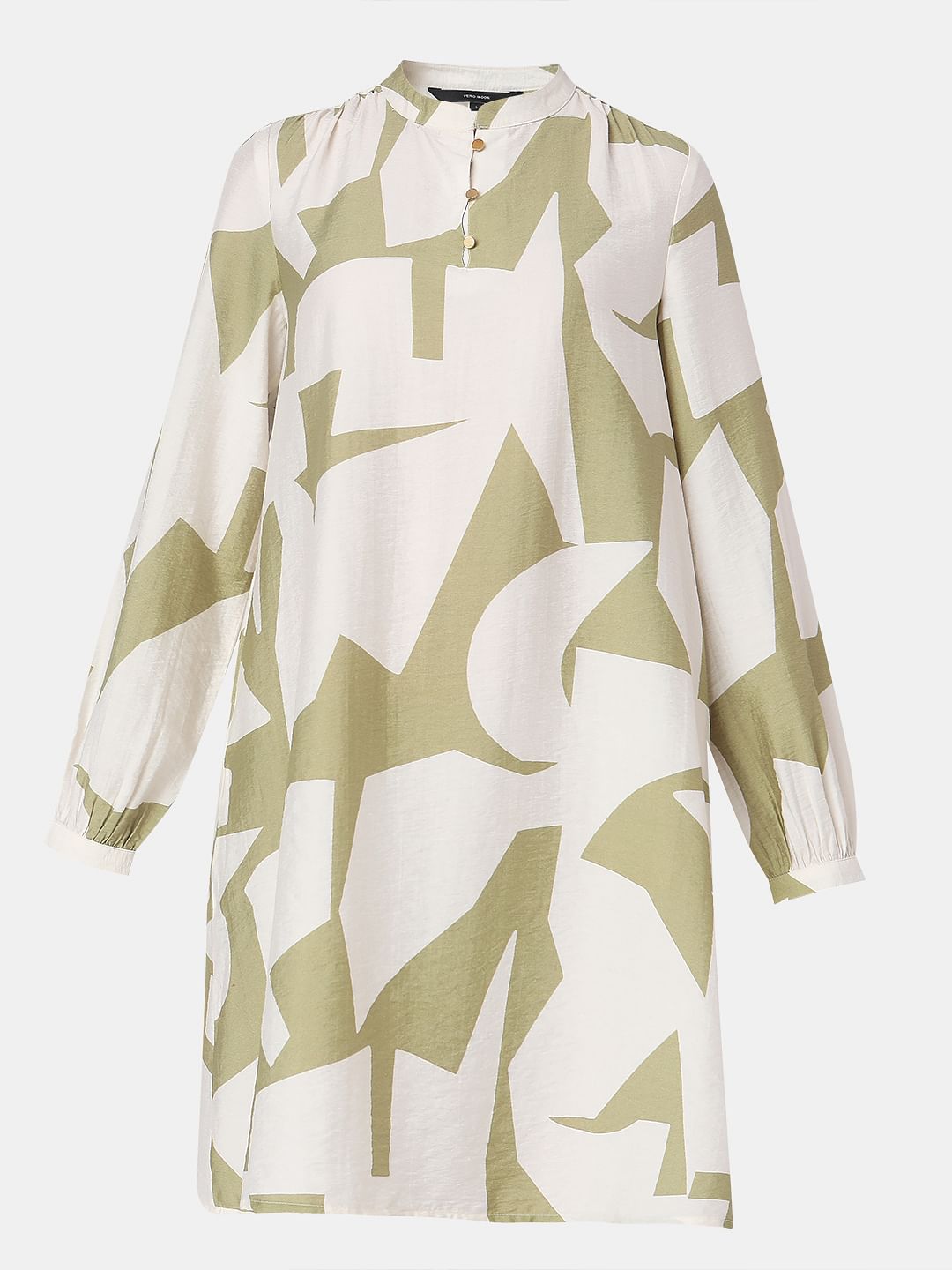 Beige Abstract Print Shift Dress