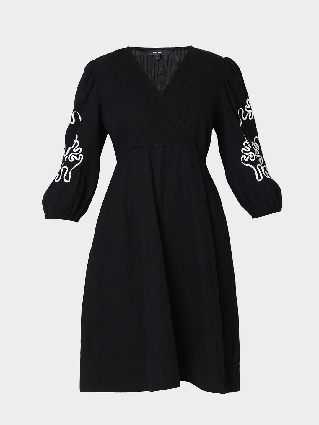 Black Puff Sleeves Cotton Dress