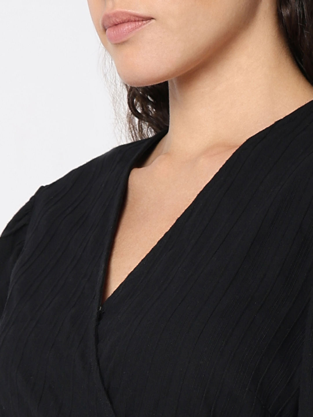 Black Puff Sleeves Cotton Dress