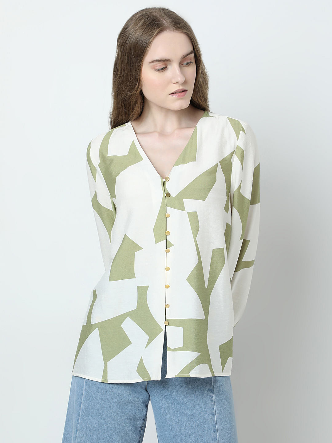 Beige Abstract Print Shirt