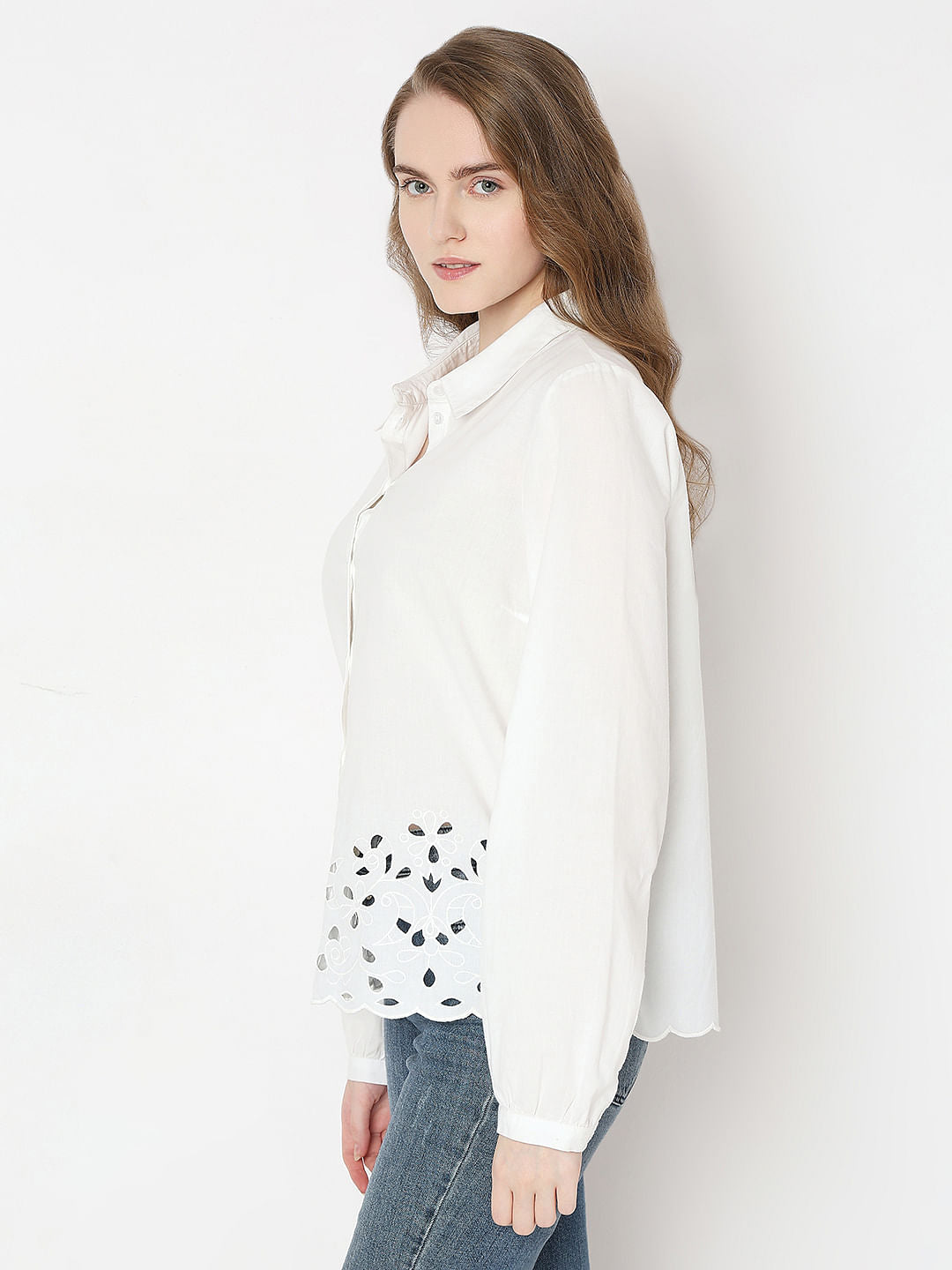 White Cut-Work Cotton Shirt