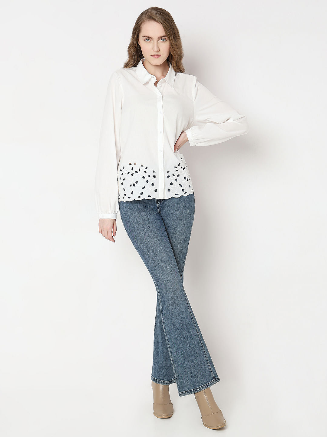 White Cut-Work Cotton Shirt