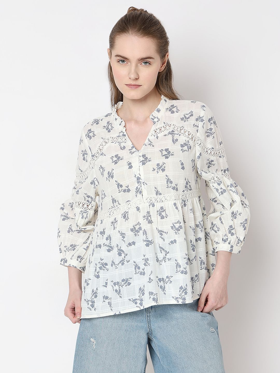 Off-White Floral Peplum Top