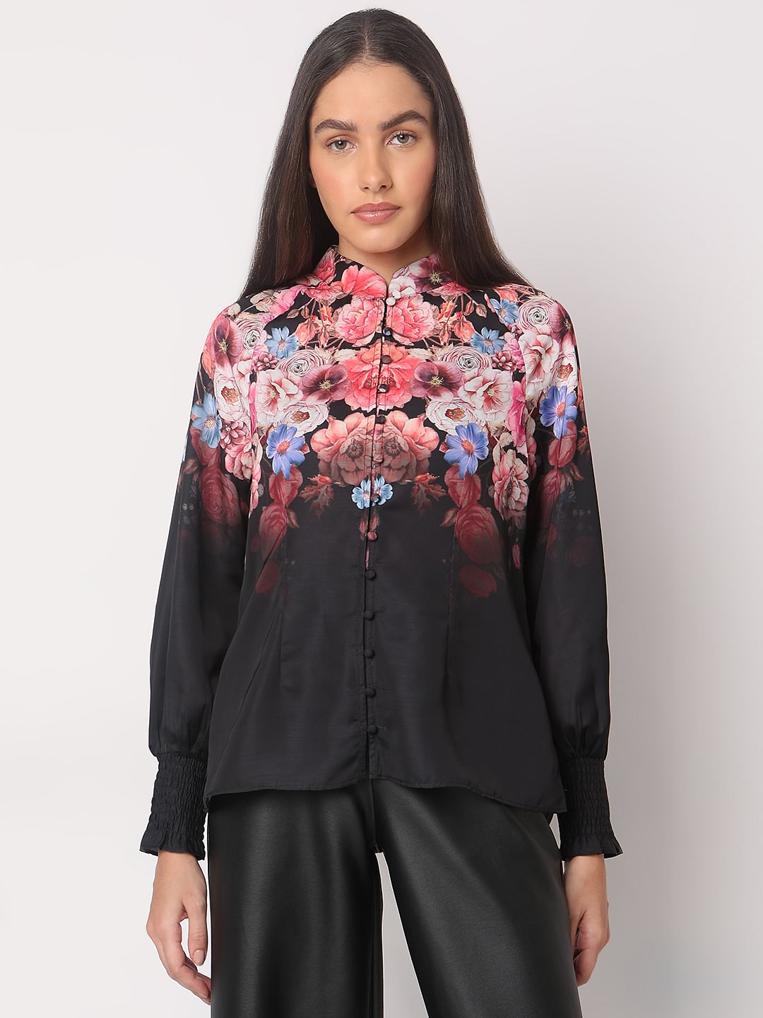 Black Floral Print Top