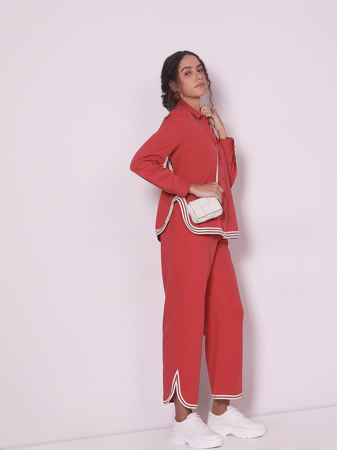 Red Contrast Hem Co-Ord Set Pants