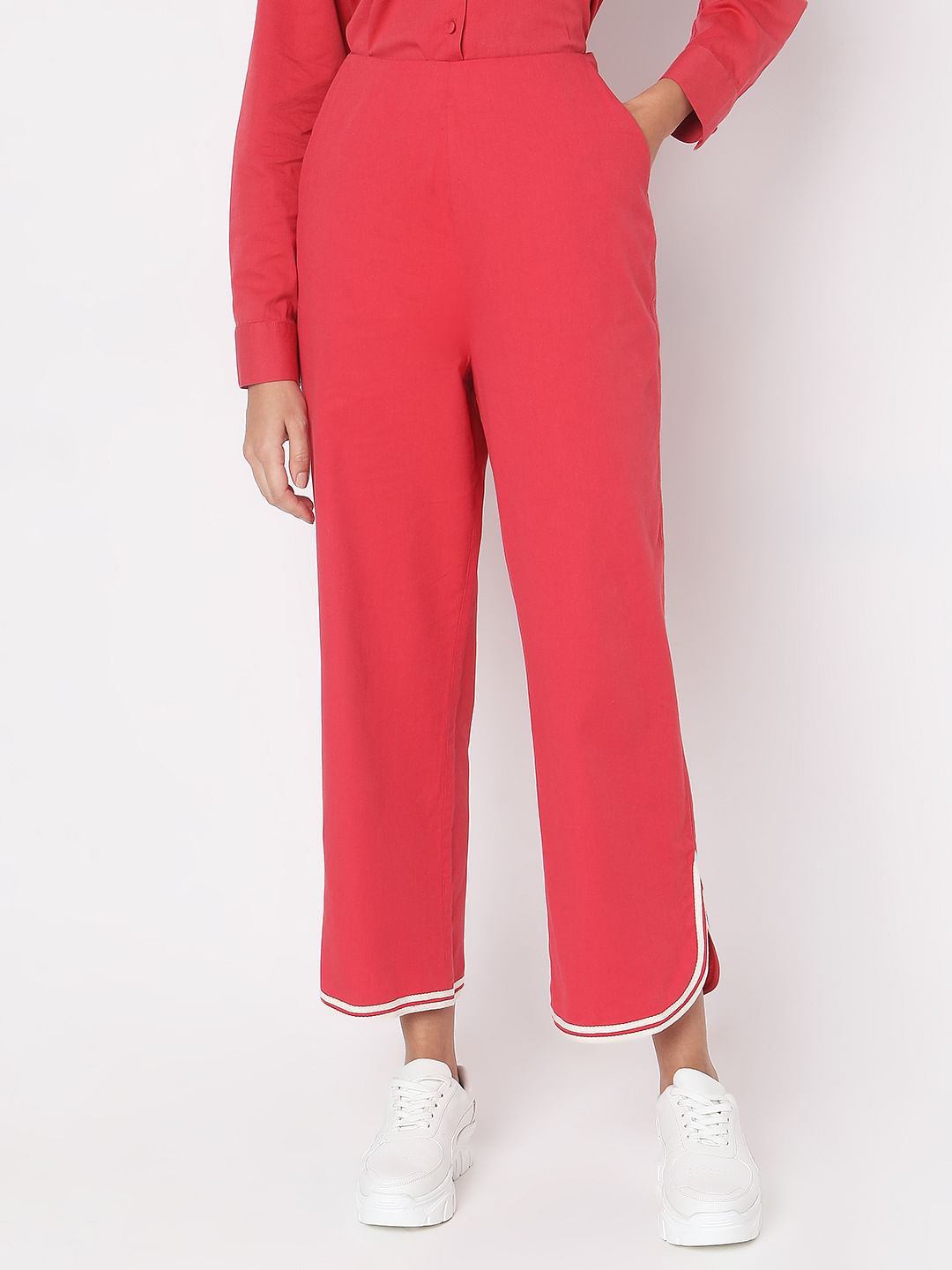 Red Contrast Hem Co-Ord Set Pants