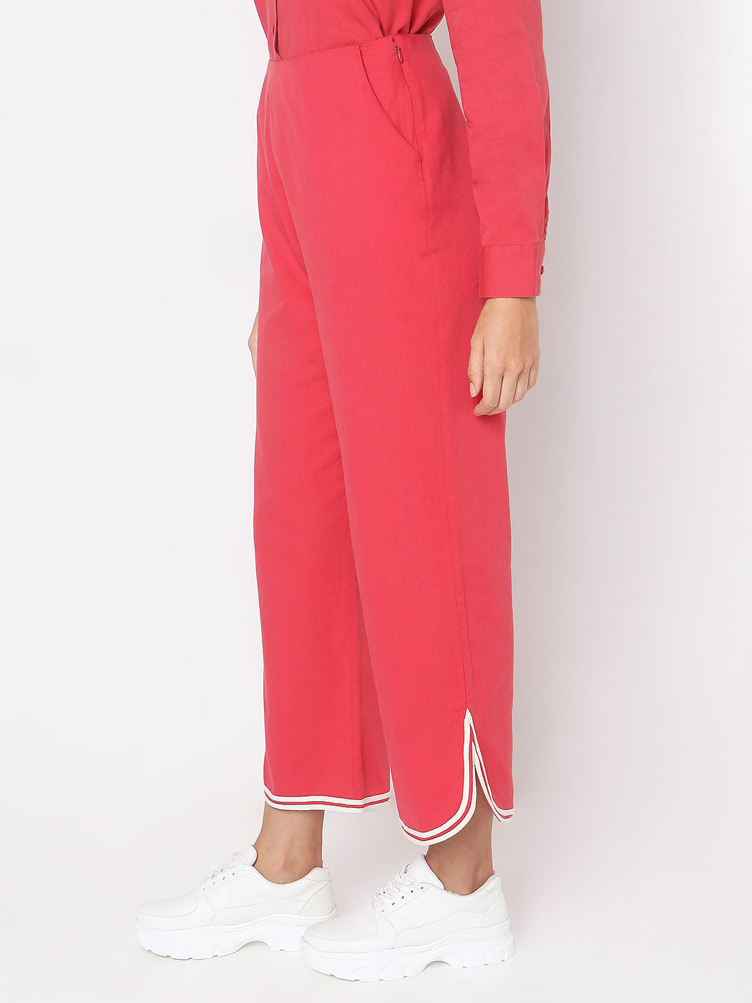 Red Contrast Hem Co-Ord Set Pants