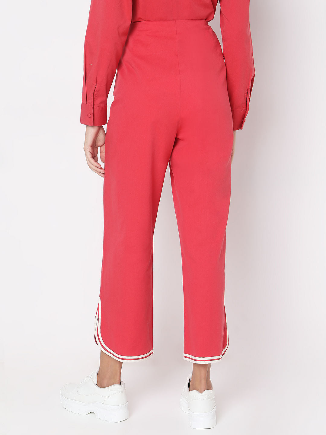 Red Contrast Hem Co-Ord Set Pants