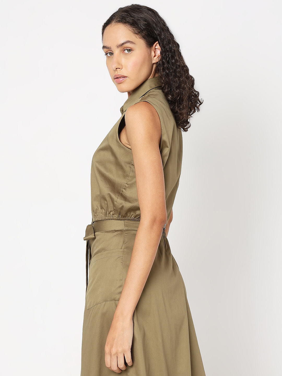 Green Sleeveless Co-Ord Set Shirt