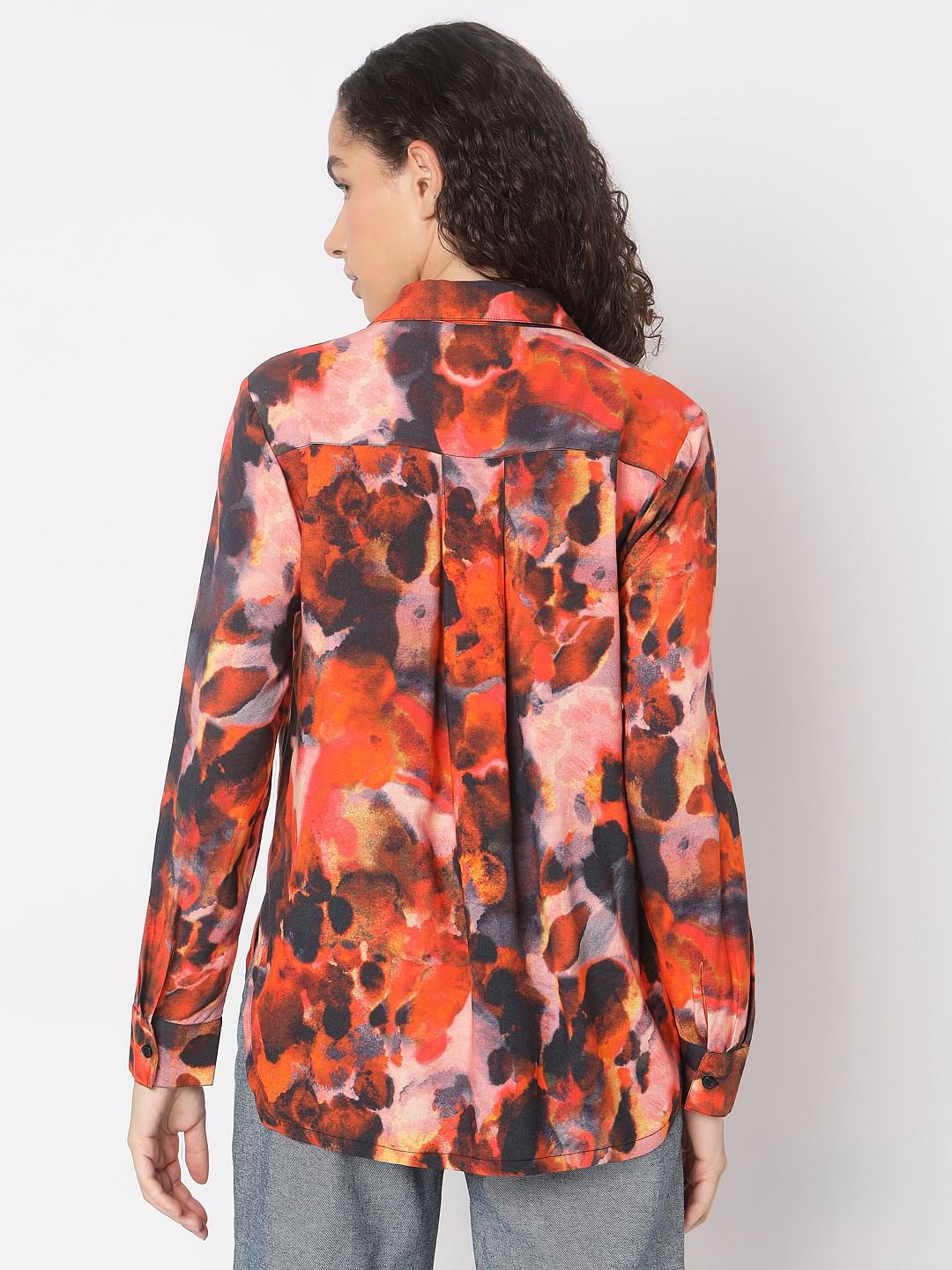 Orange Floral Print Shirt