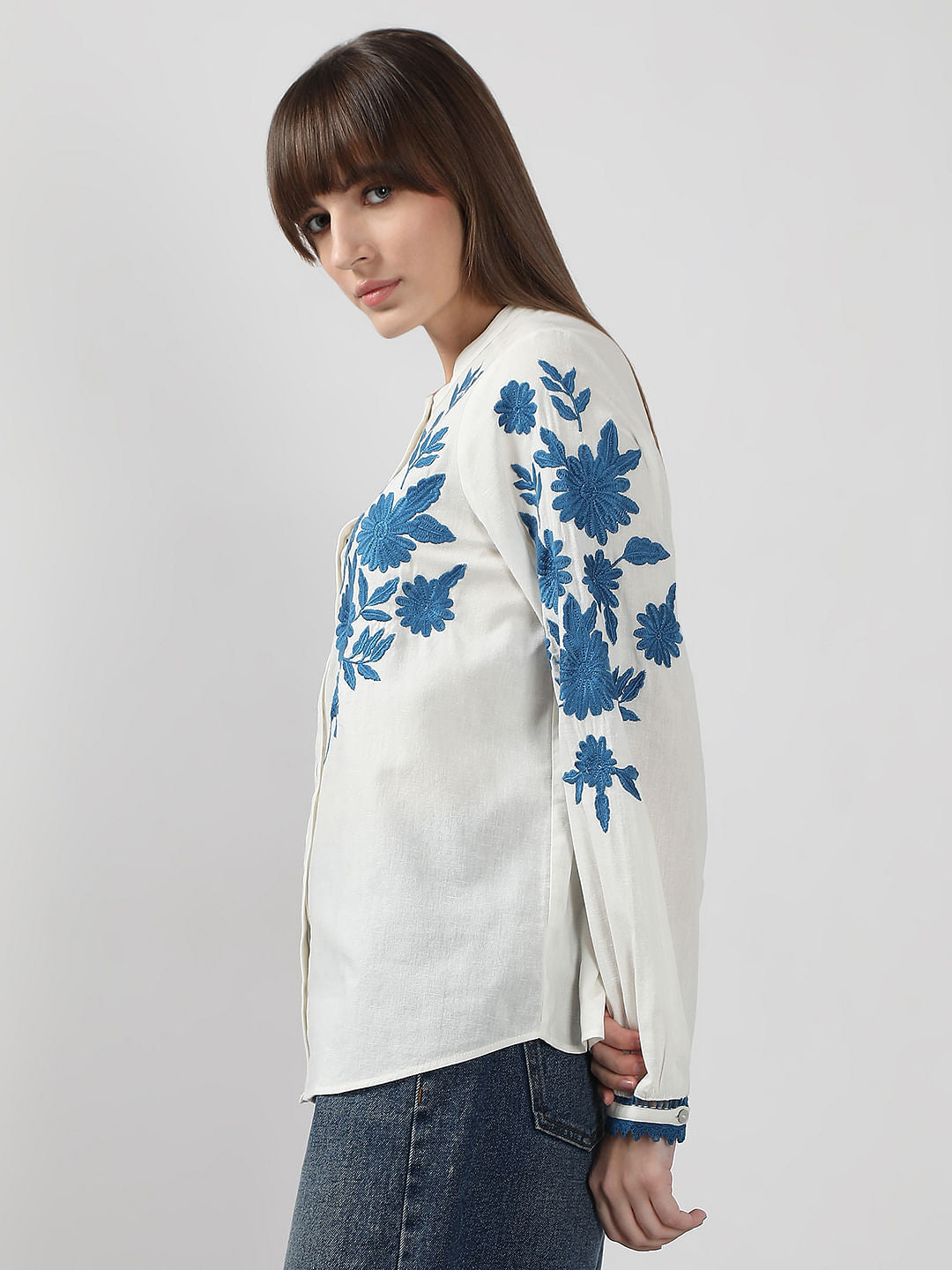 White Embroidered Cotton Shirt