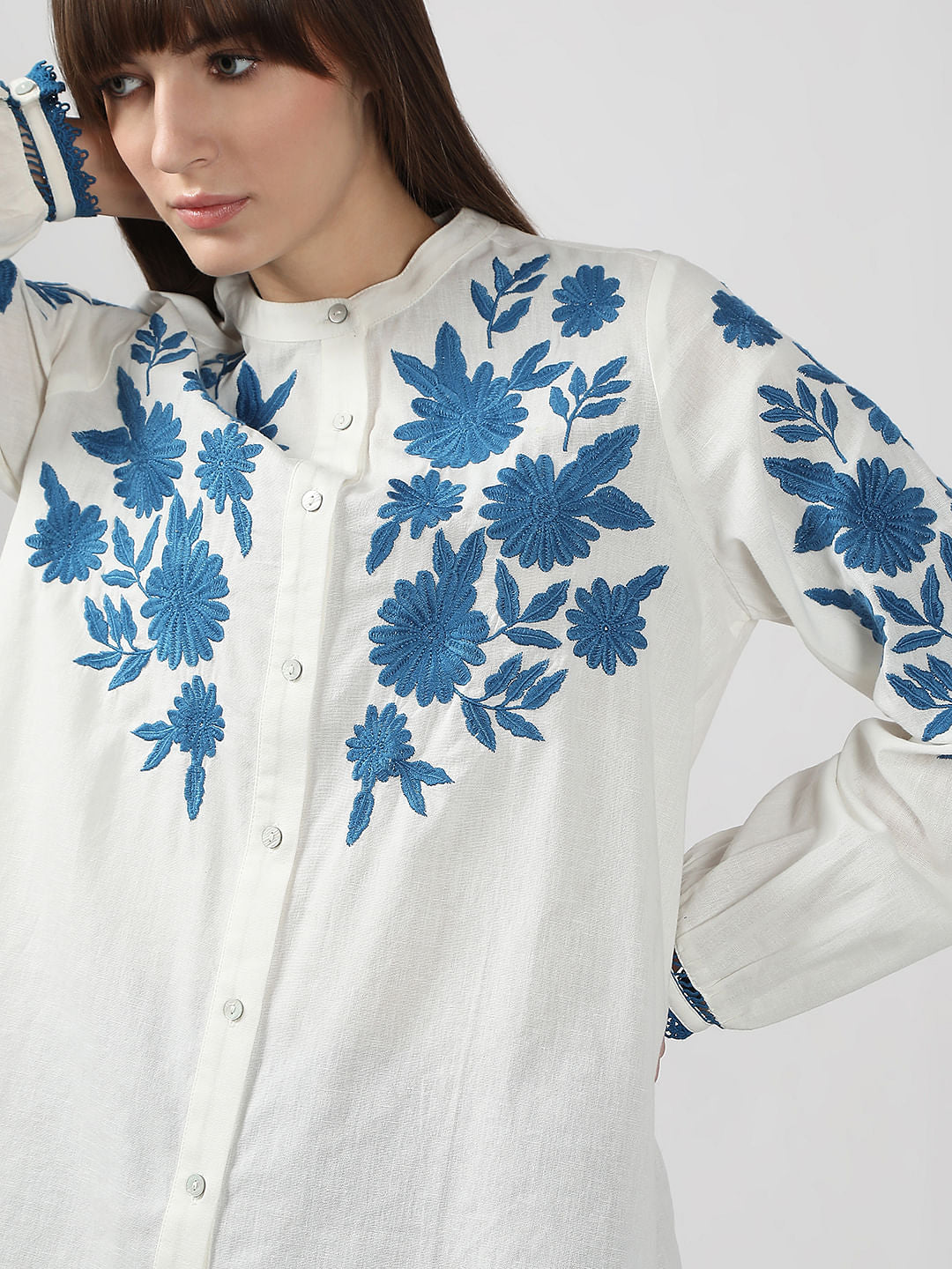 White Embroidered Cotton Shirt