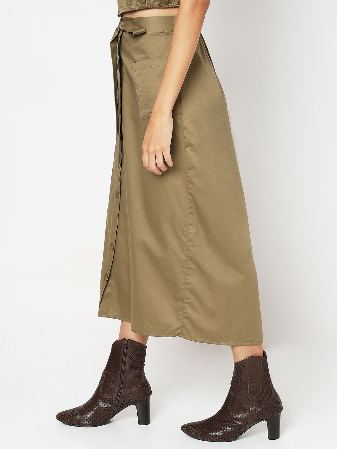 Green High Rise Midi Skirt