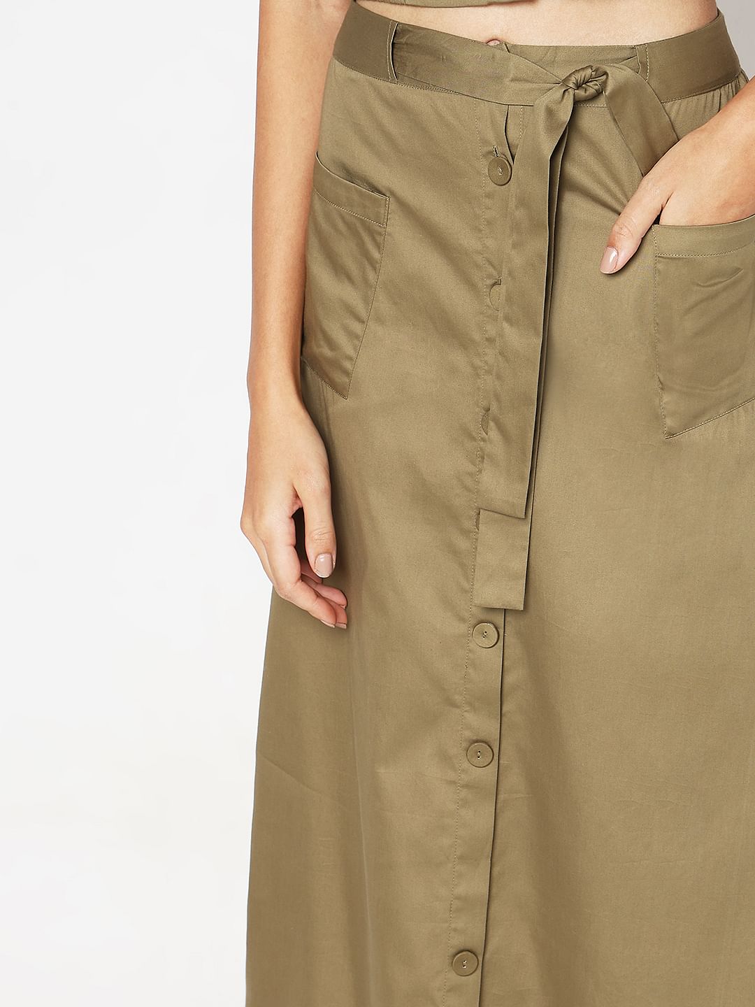 Green High Rise Midi Skirt