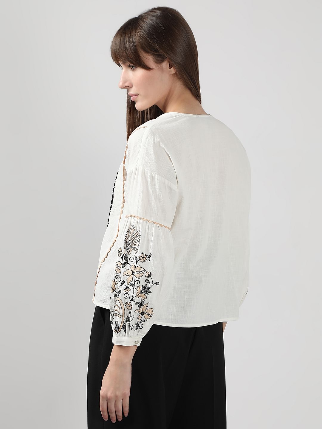 White Printed Puff Sleeves Top
