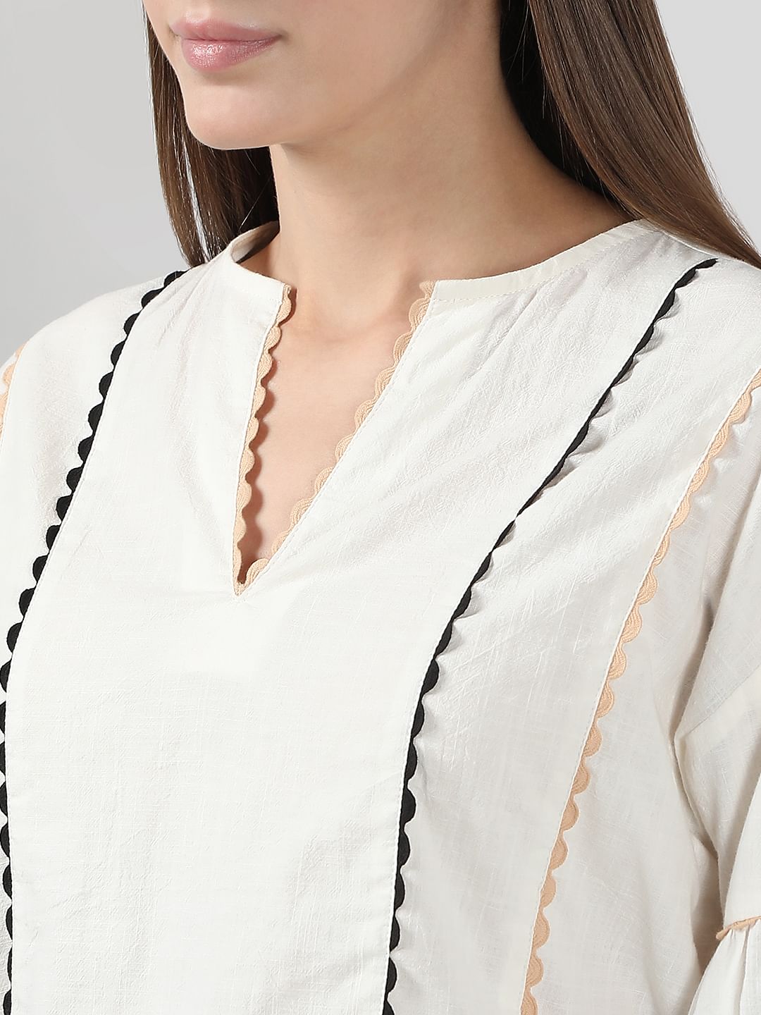 White Printed Puff Sleeves Top