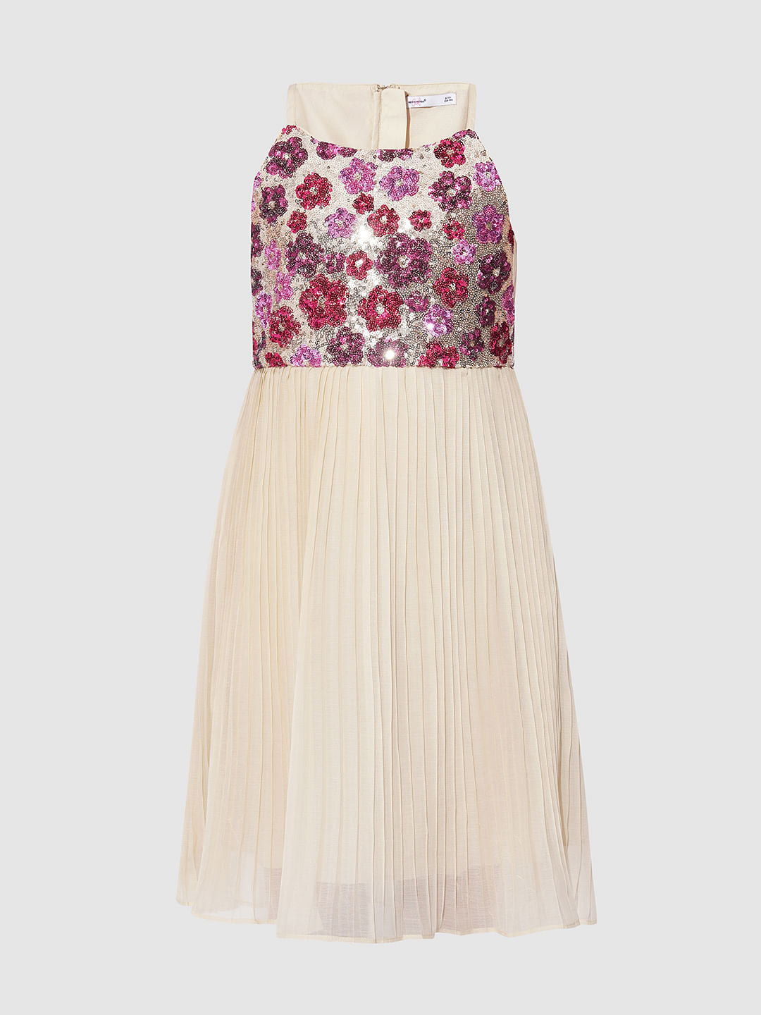 Girls Peach Embellished Pleated Dress