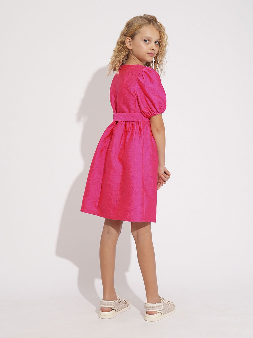 Girls Pink Jacquard Fit & Flare Dress