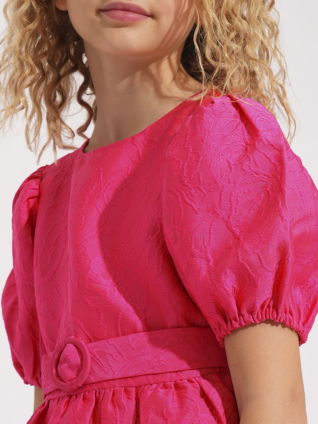 Girls Pink Jacquard Fit & Flare Dress