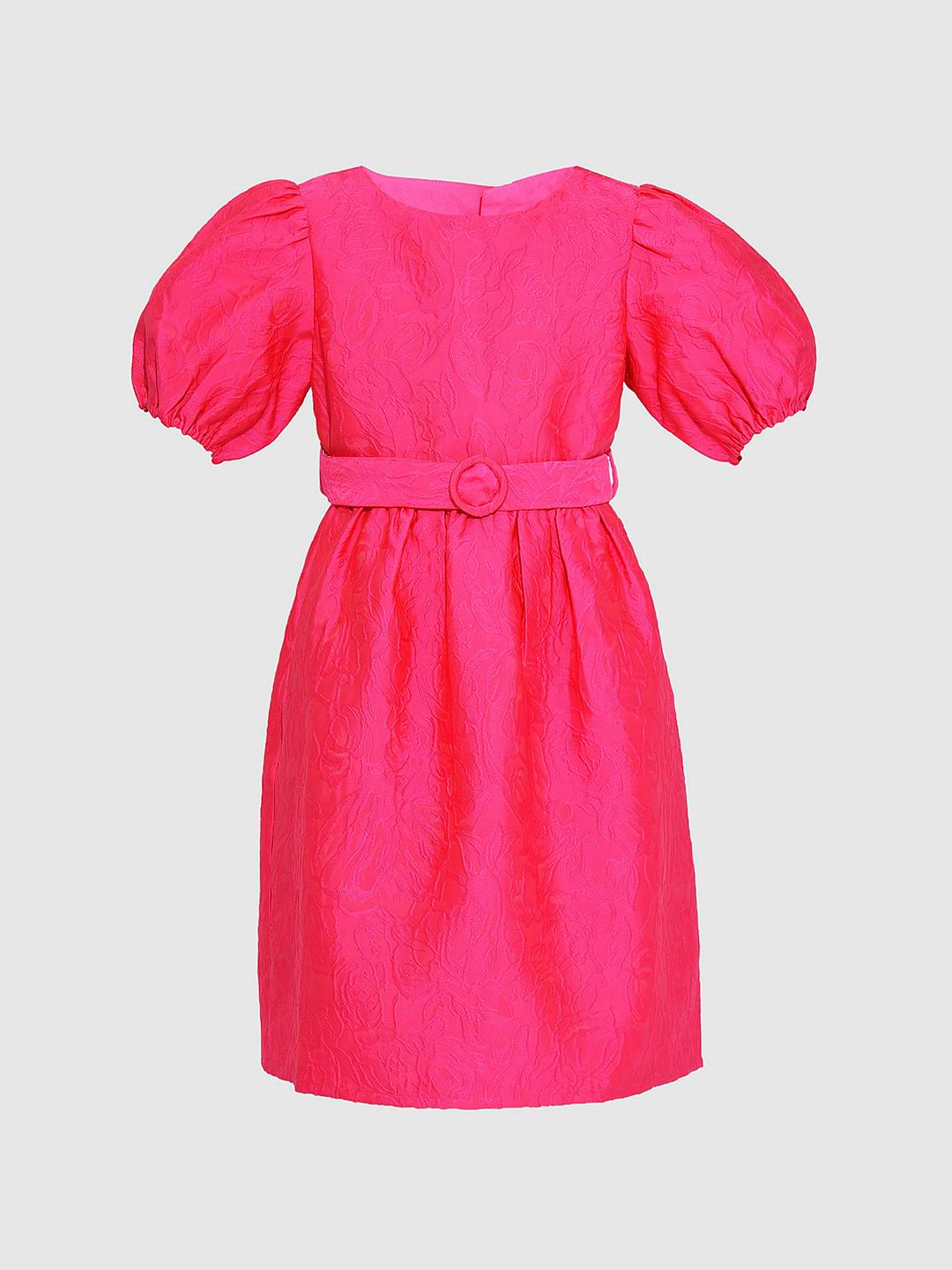 Girls Pink Jacquard Fit & Flare Dress
