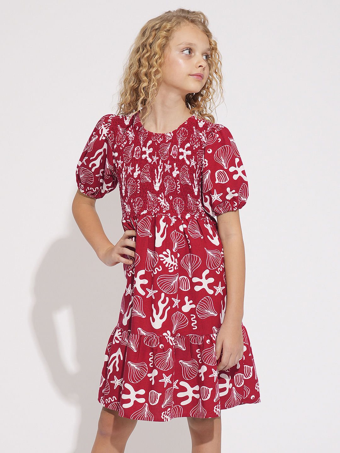 Girls Pink Shell Print Dress