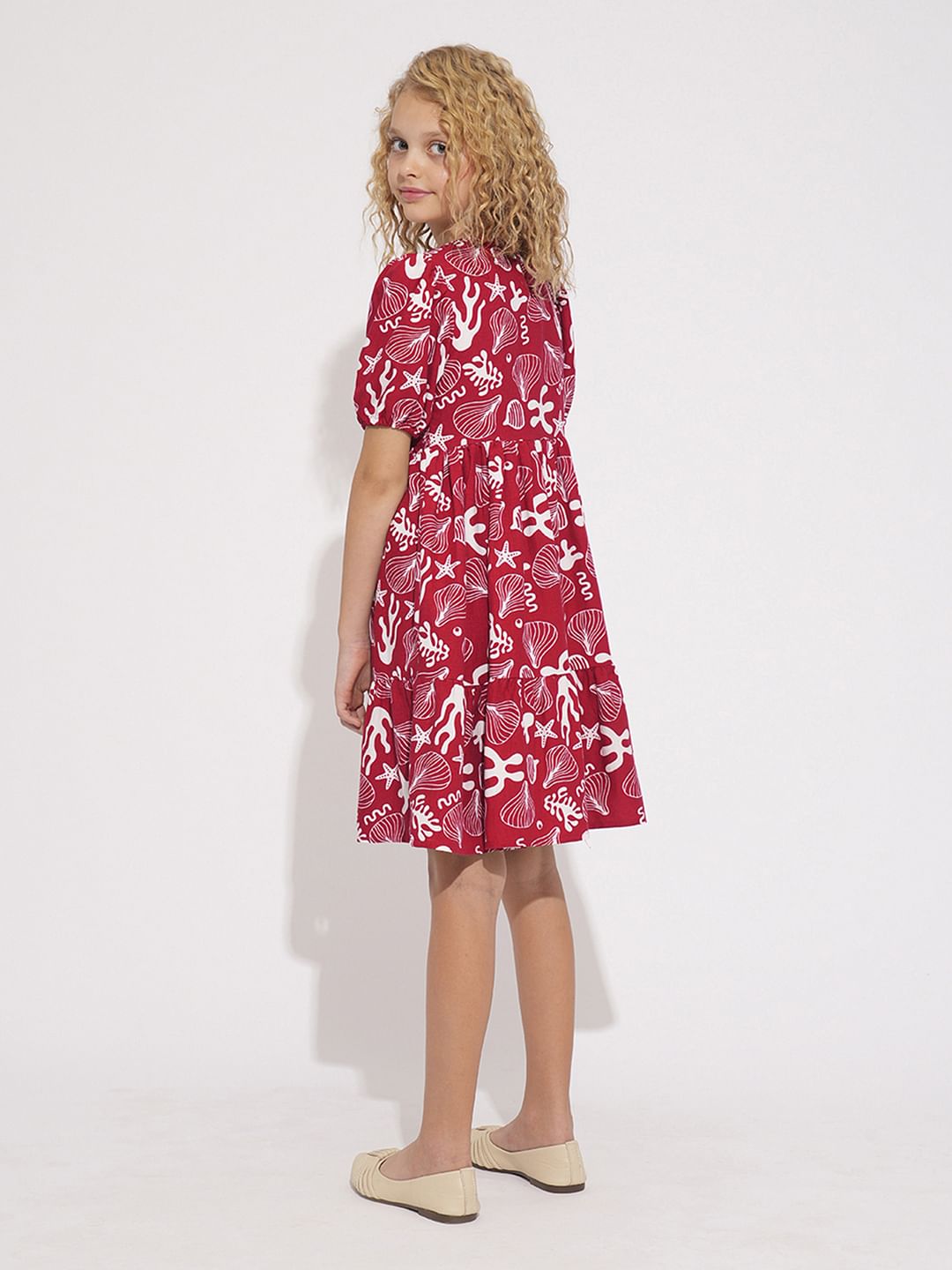 Girls Pink Shell Print Dress