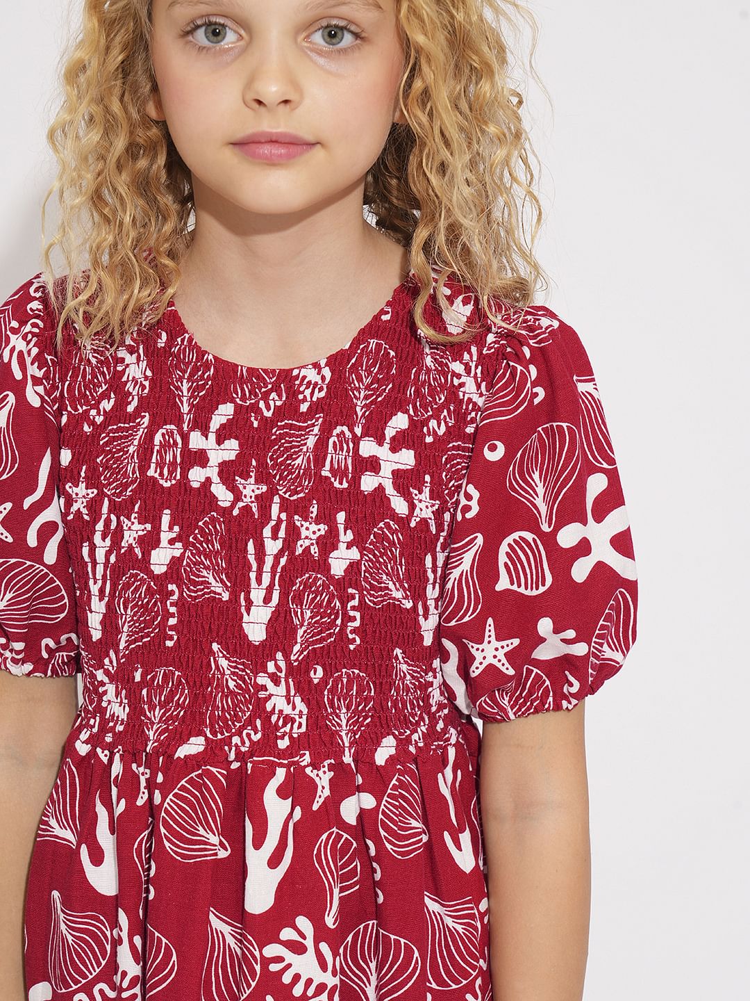 Girls Pink Shell Print Dress
