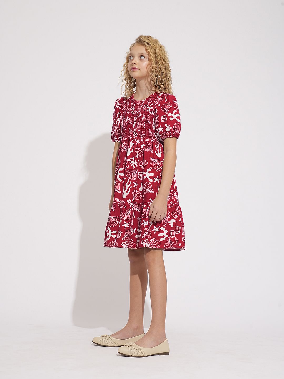 Girls Pink Shell Print Dress