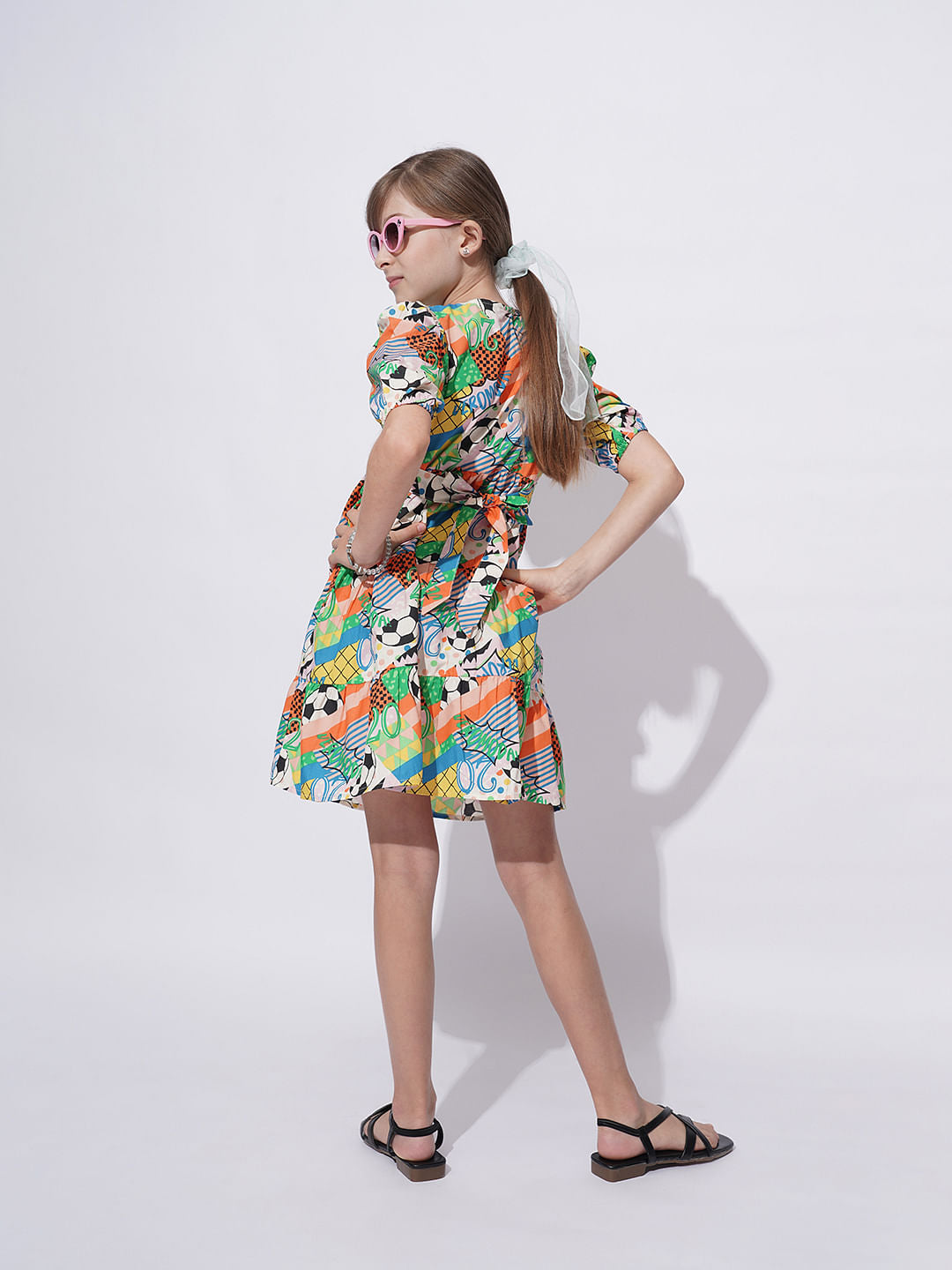 Girls Multi-Colour Printed Cotton Dress