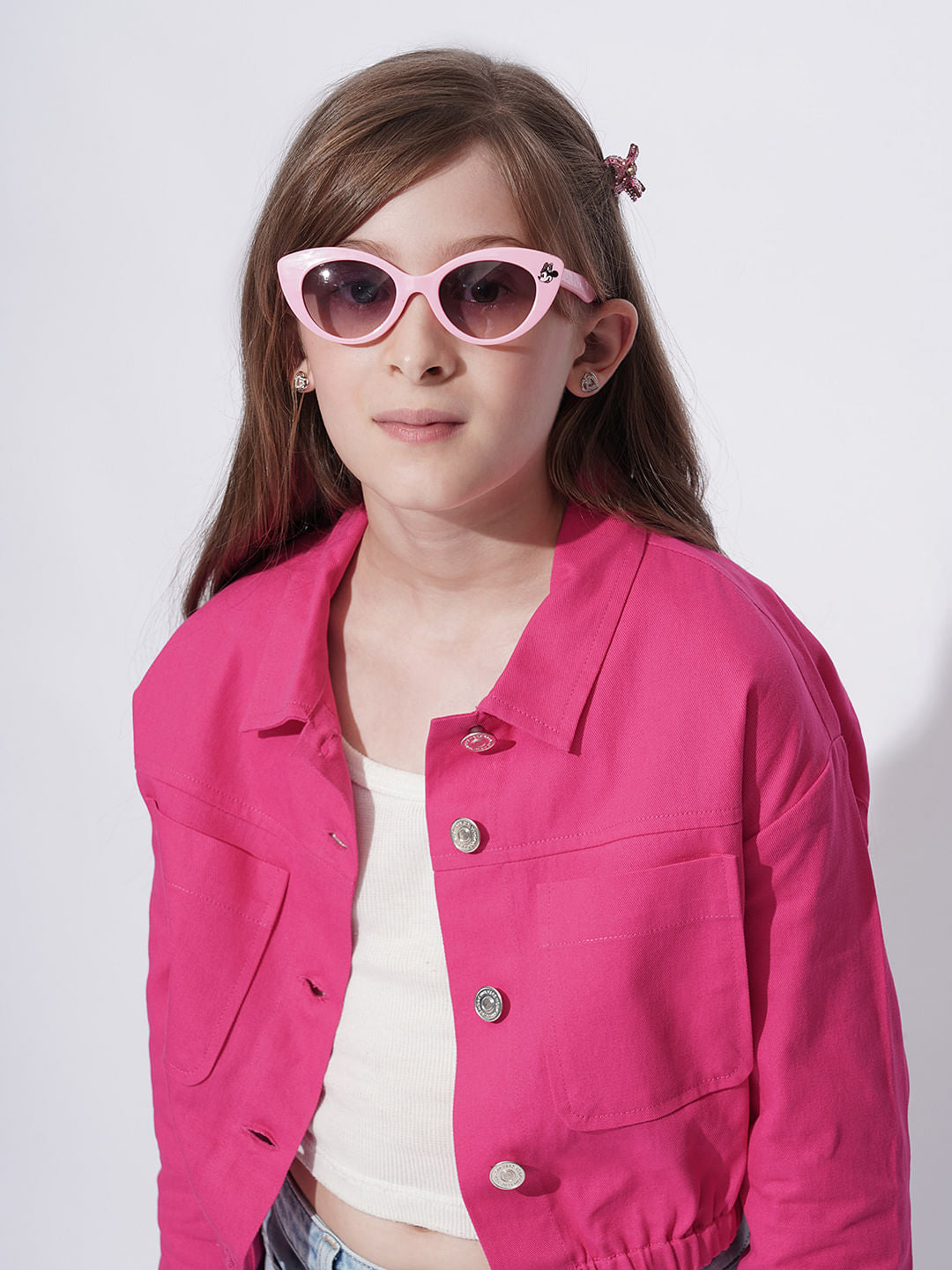 Girls Pink Cropped Shirt - 4Y