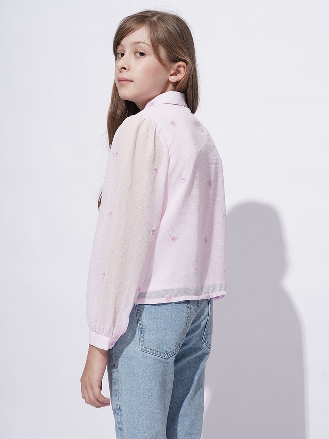 Girls Light Pink Embroidered Shirt
