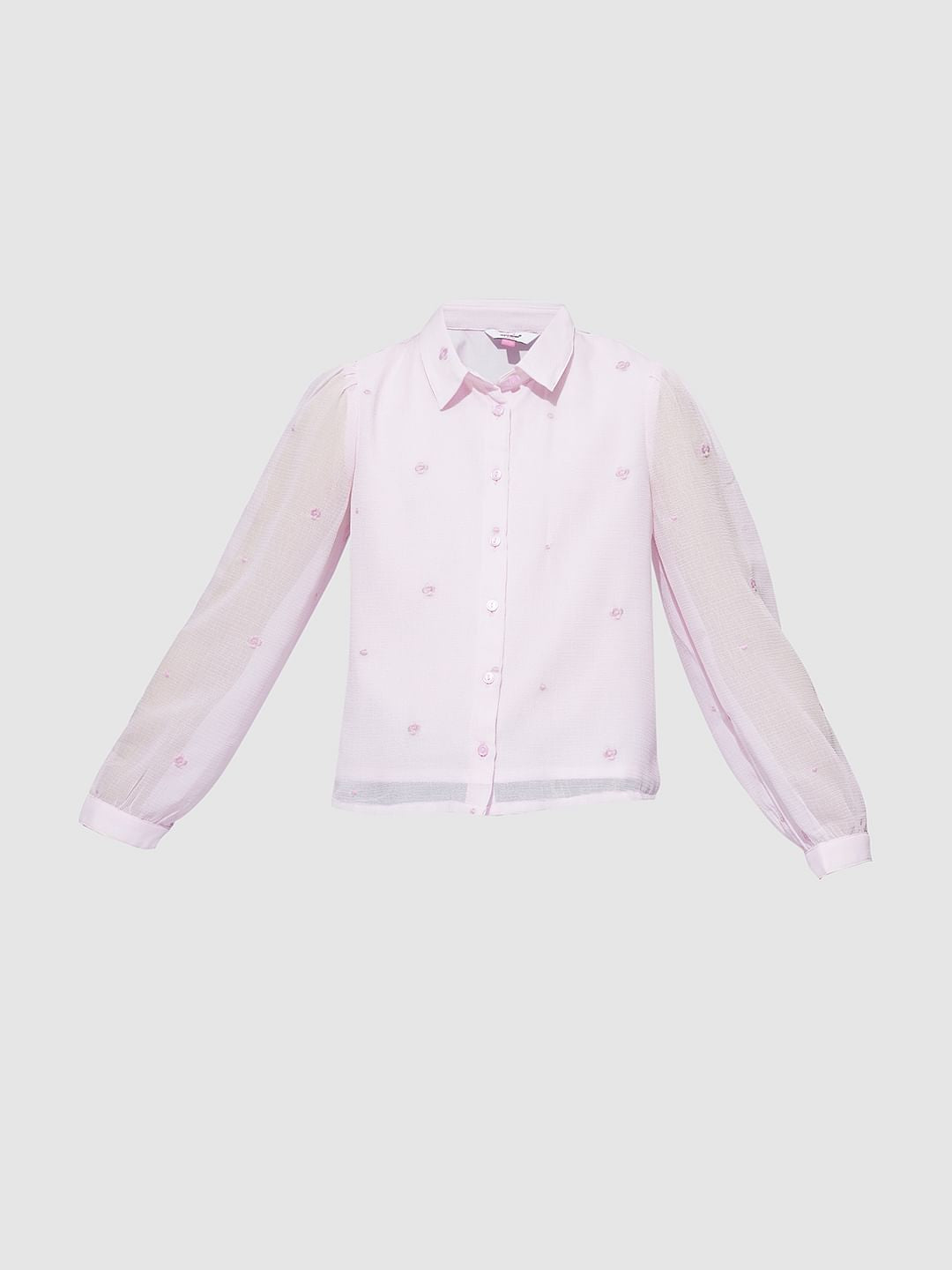 Girls Light Pink Embroidered Shirt