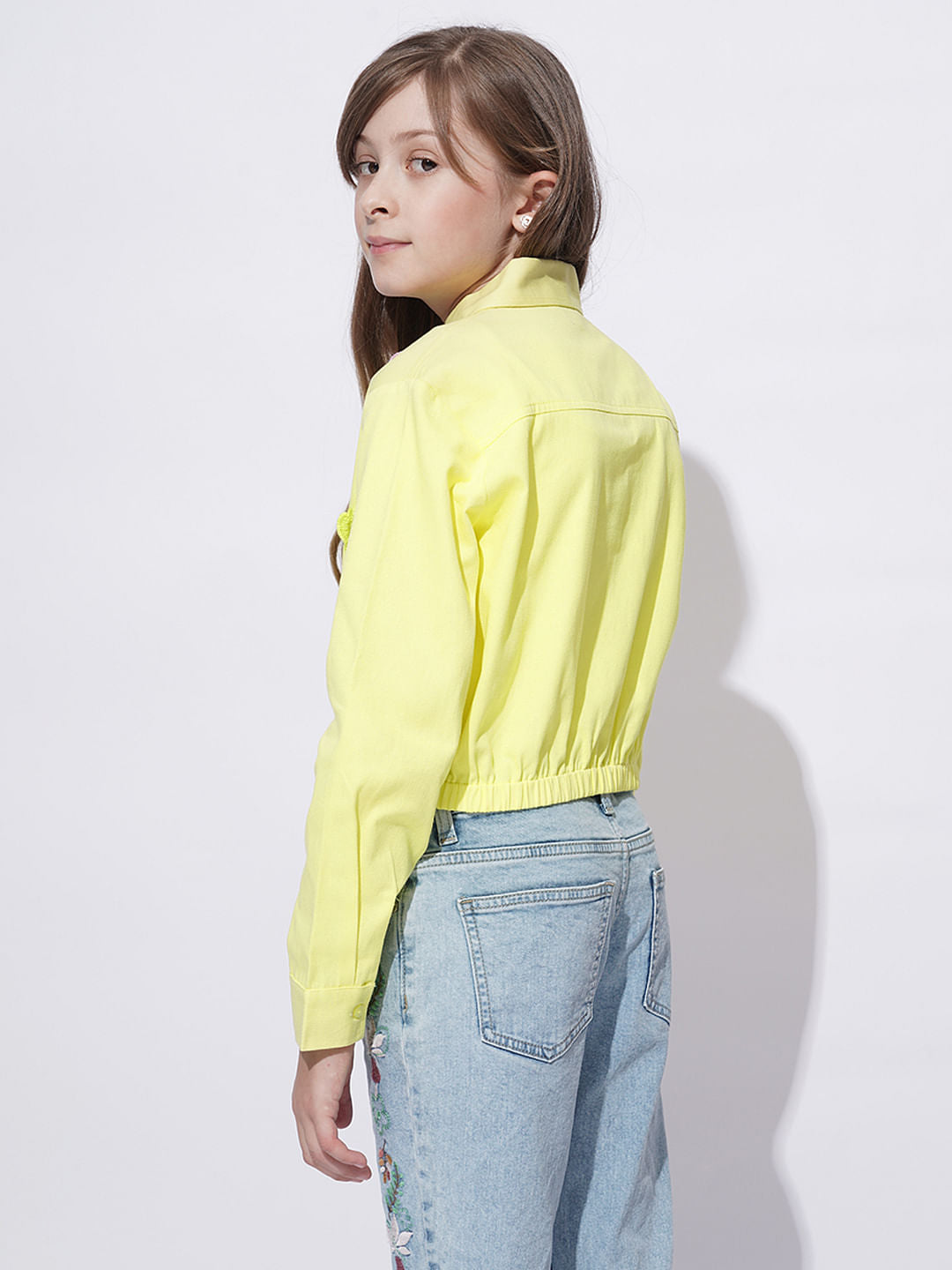 Girls Yellow Crochet Floral Patch Shirt