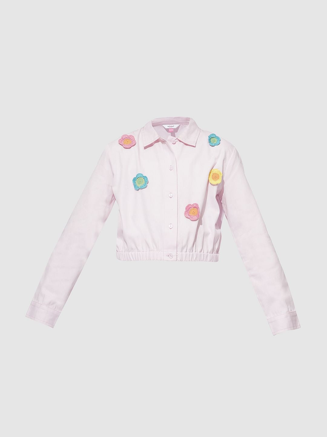 Girls Light Pink Crochet Floral Patch Shirt