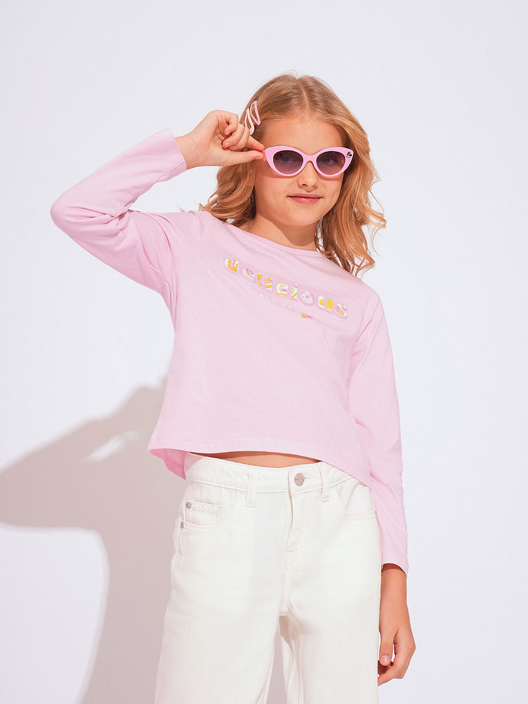 Girls Pink Embossed Text T-Shirt