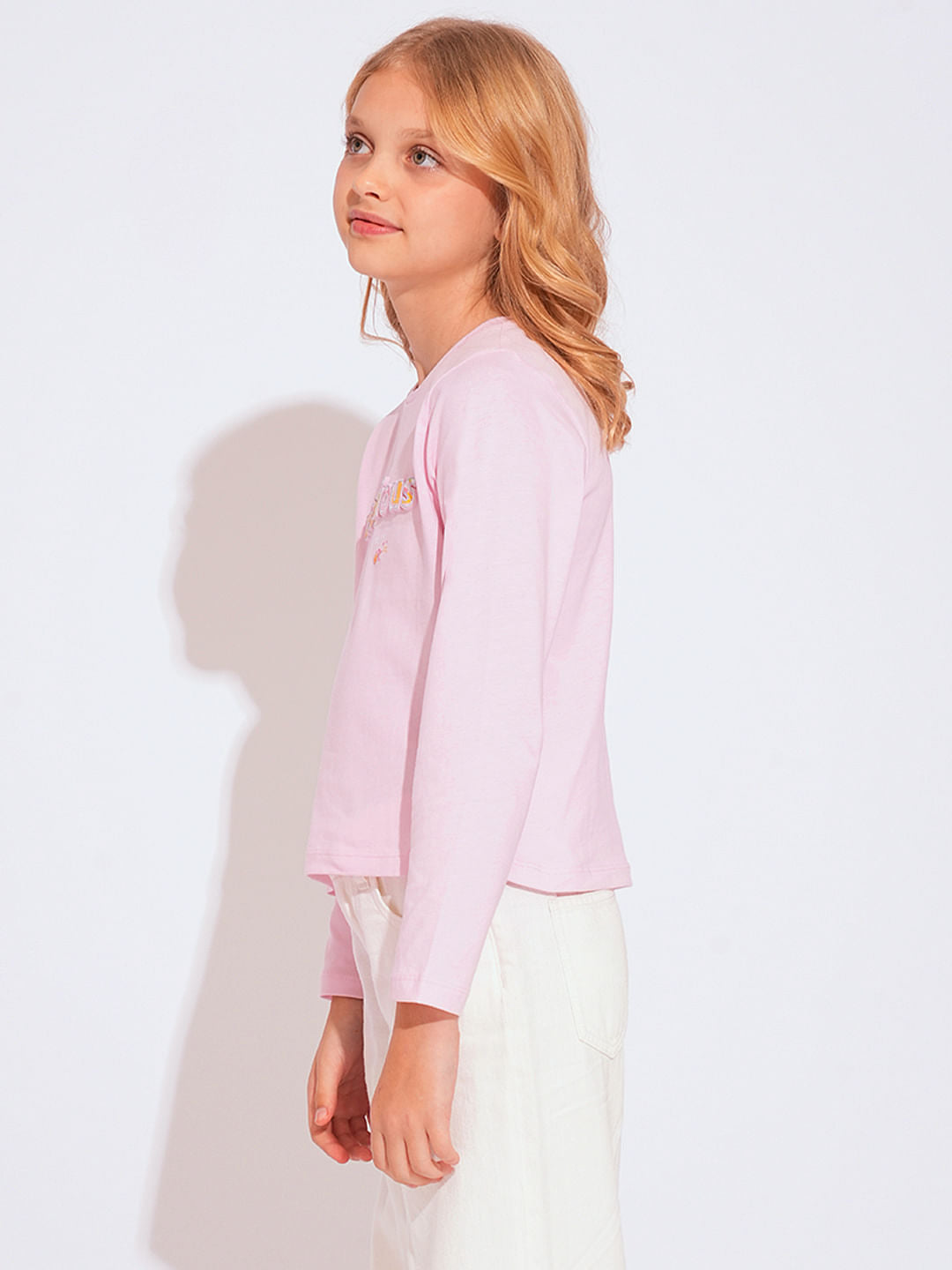 Girls Pink Embossed Text T-Shirt