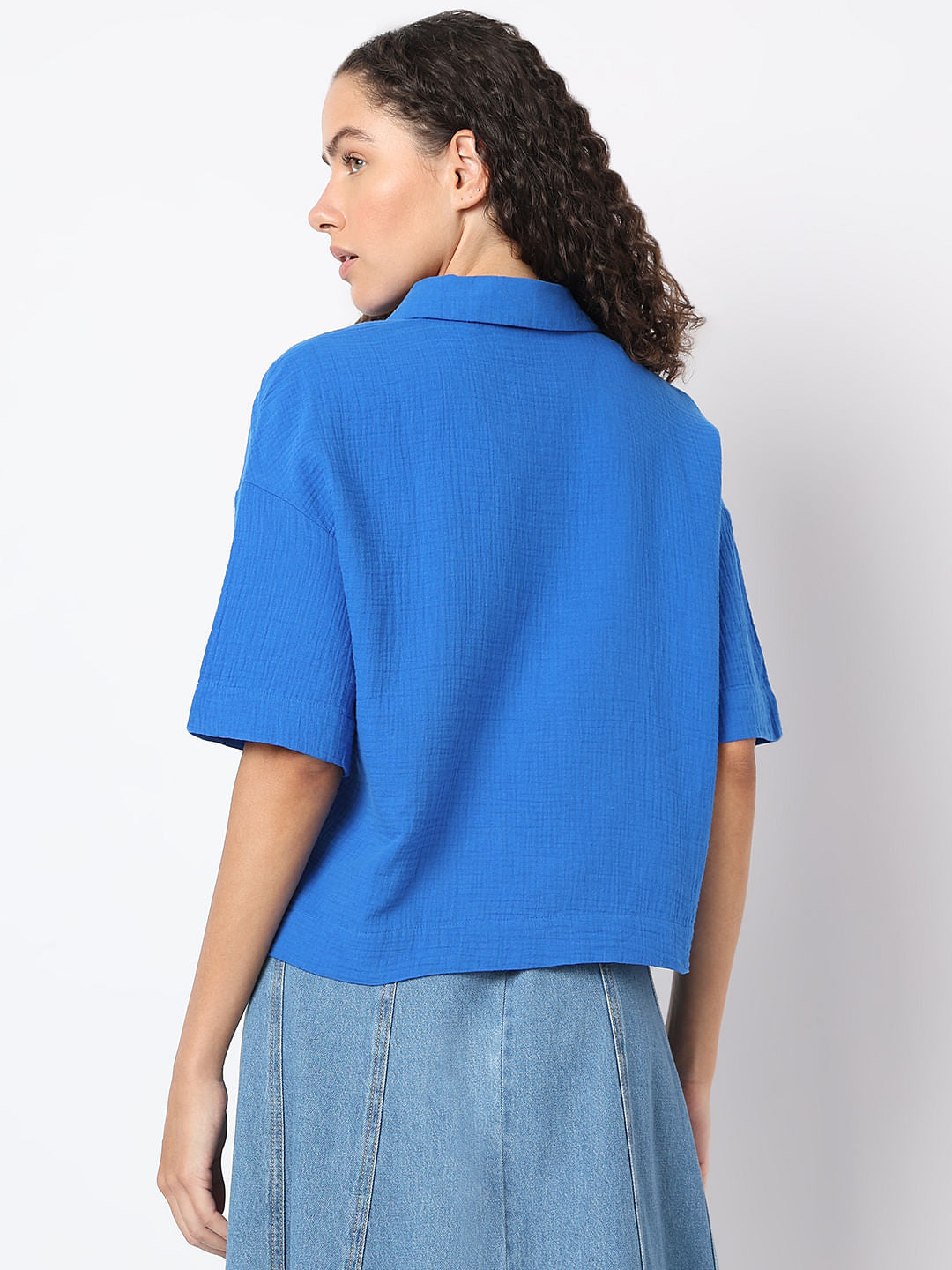 Blue Floral Crinkle Weave Shirt