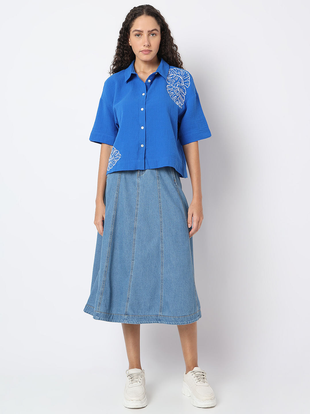 Blue Floral Crinkle Weave Shirt