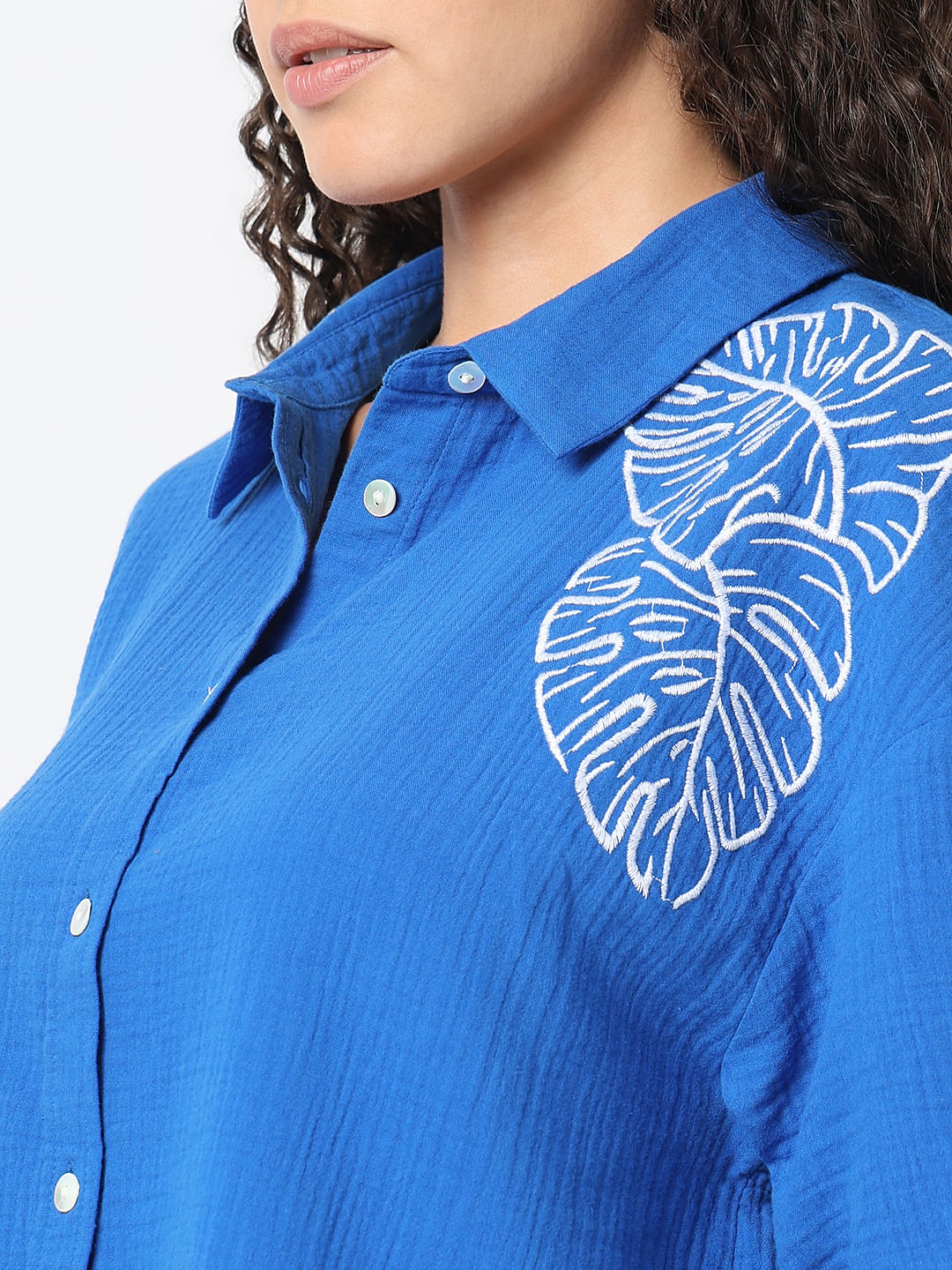 Blue Floral Crinkle Weave Shirt