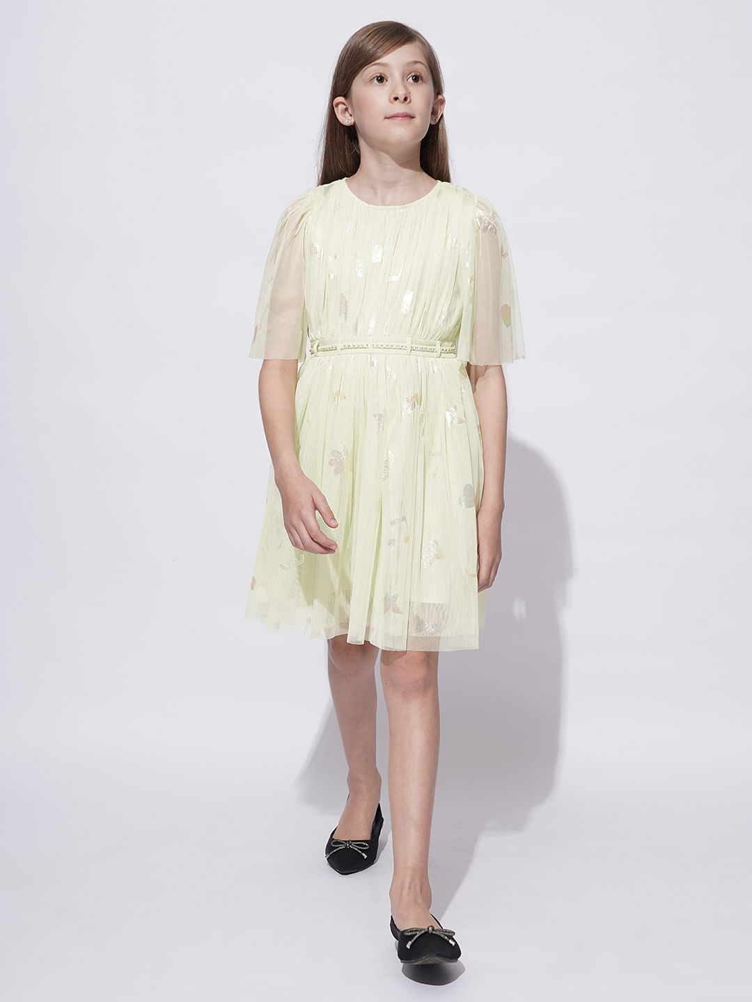 Girls Lime Green Mesh Fit & Flare Dress