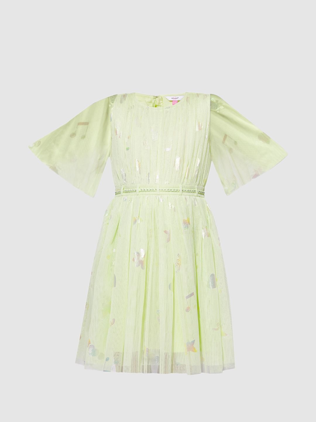 Girls Lime Green Mesh Fit & Flare Dress