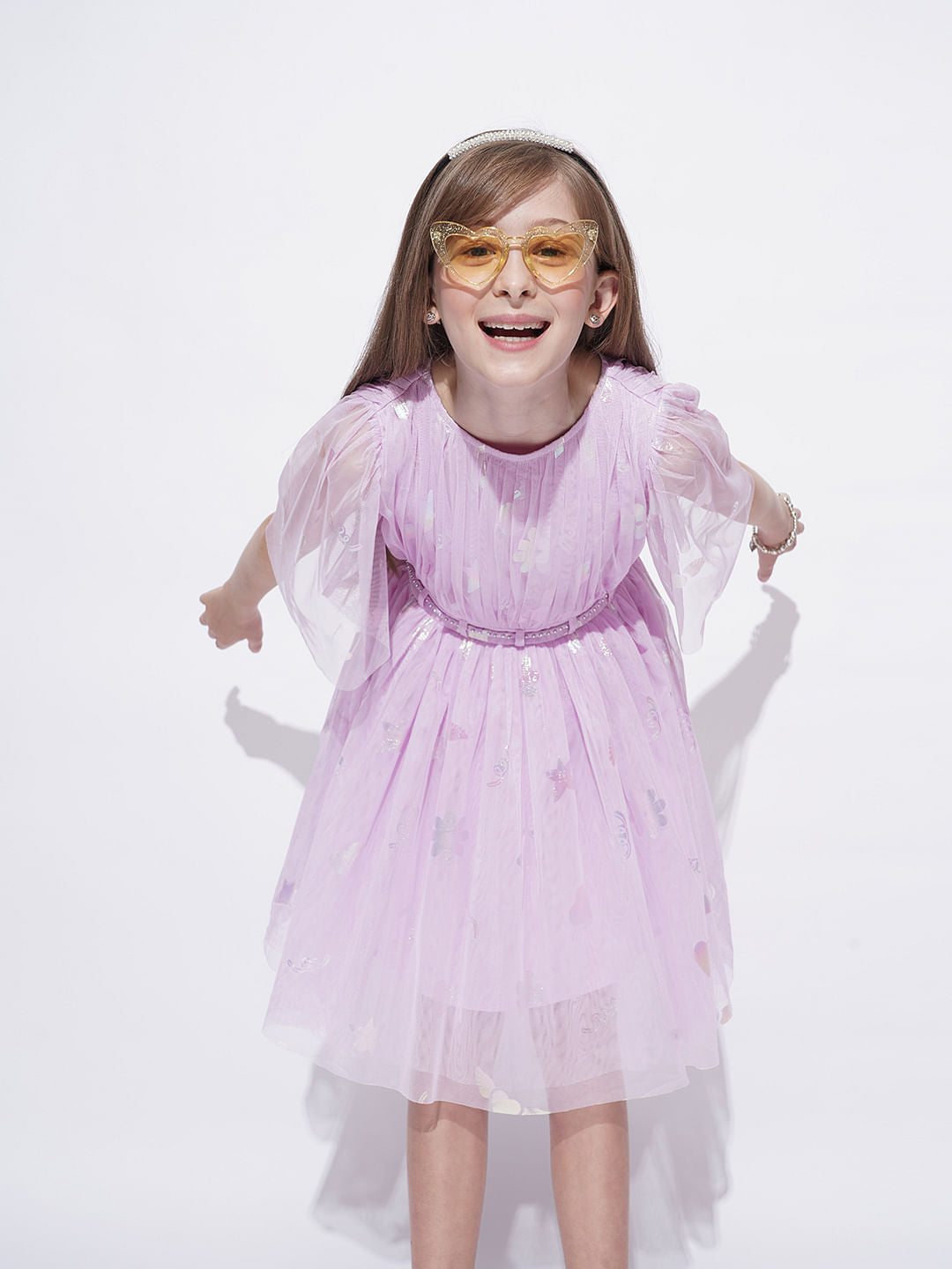 Girls Lilac Mesh Fit & Flare Dress