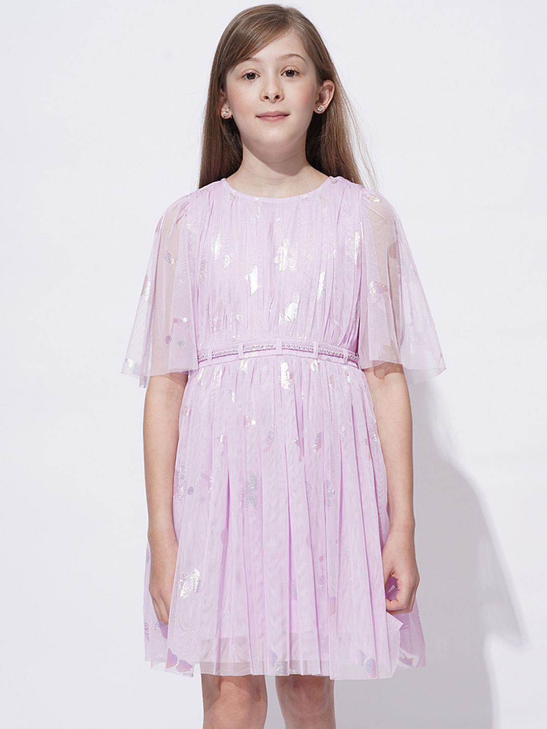 Girls Lilac Mesh Fit & Flare Dress