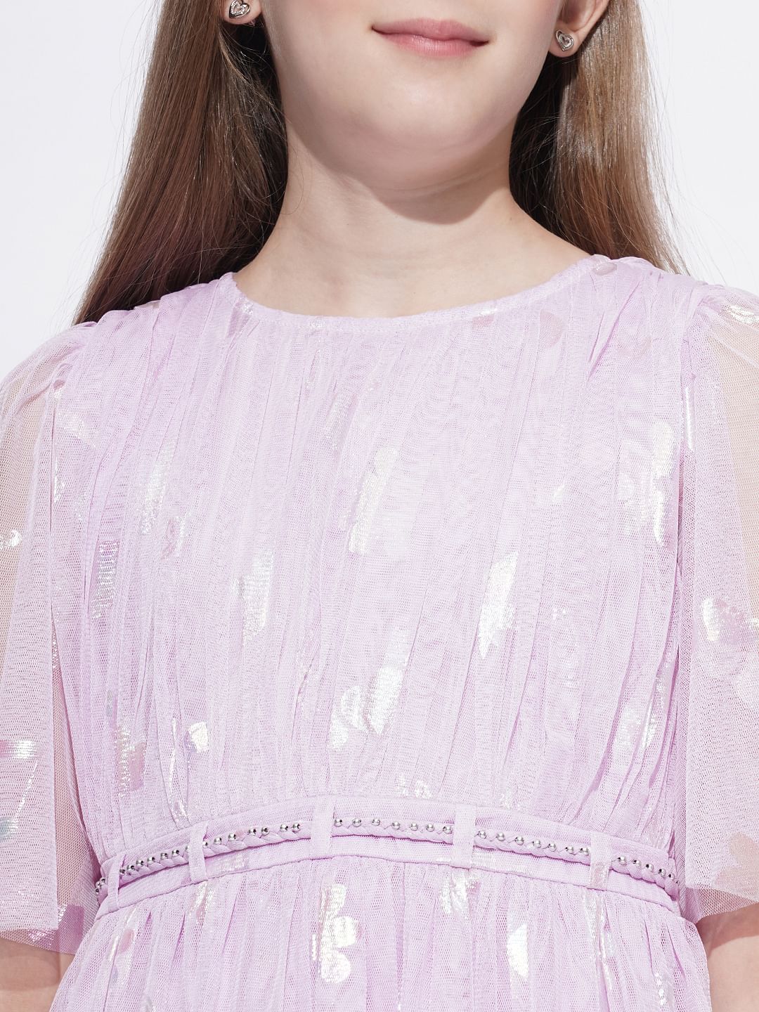 Girls Lilac Mesh Fit & Flare Dress