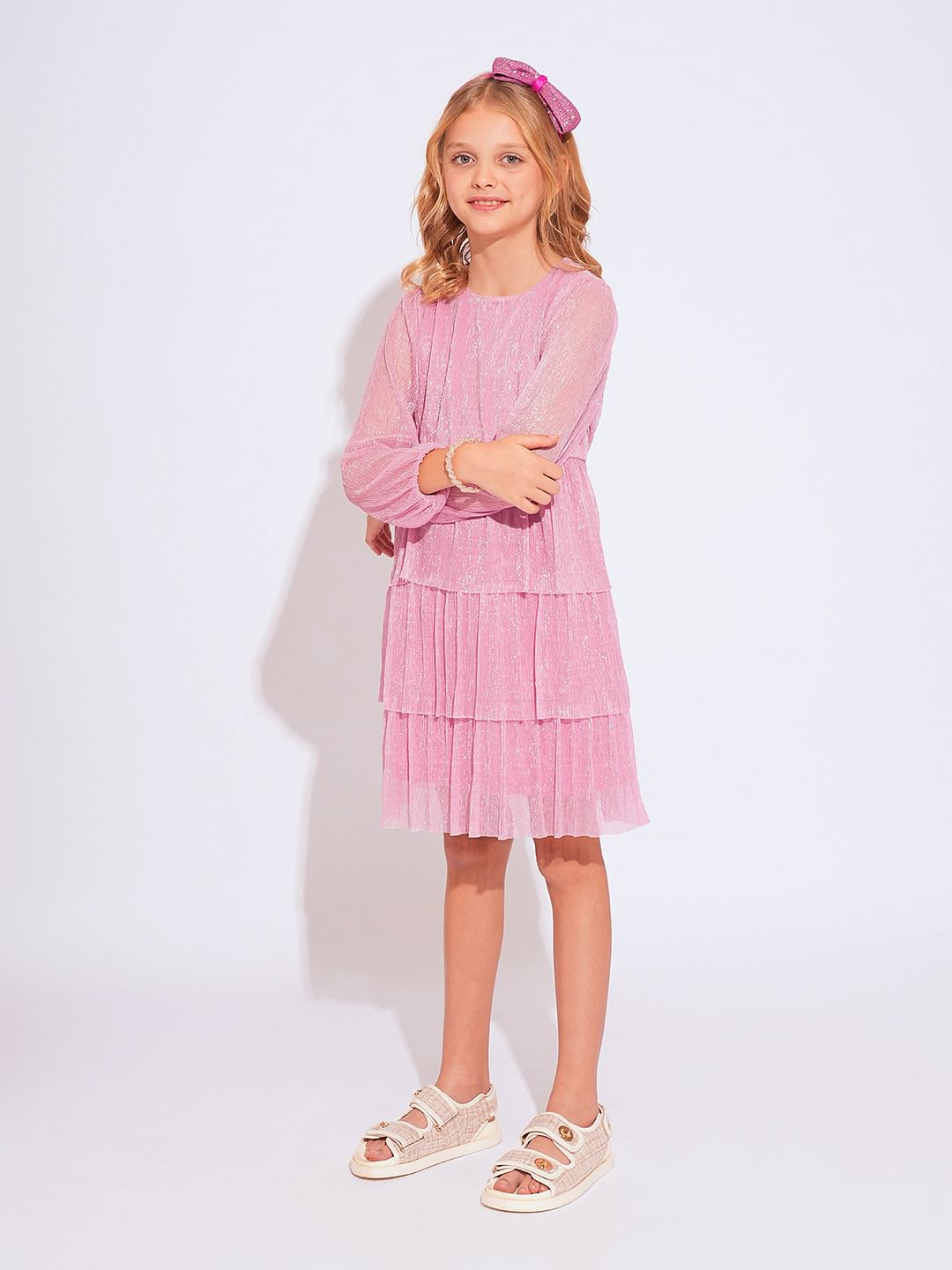 Girls Pink Shimmer Fit & Flare Dress - 4Y
