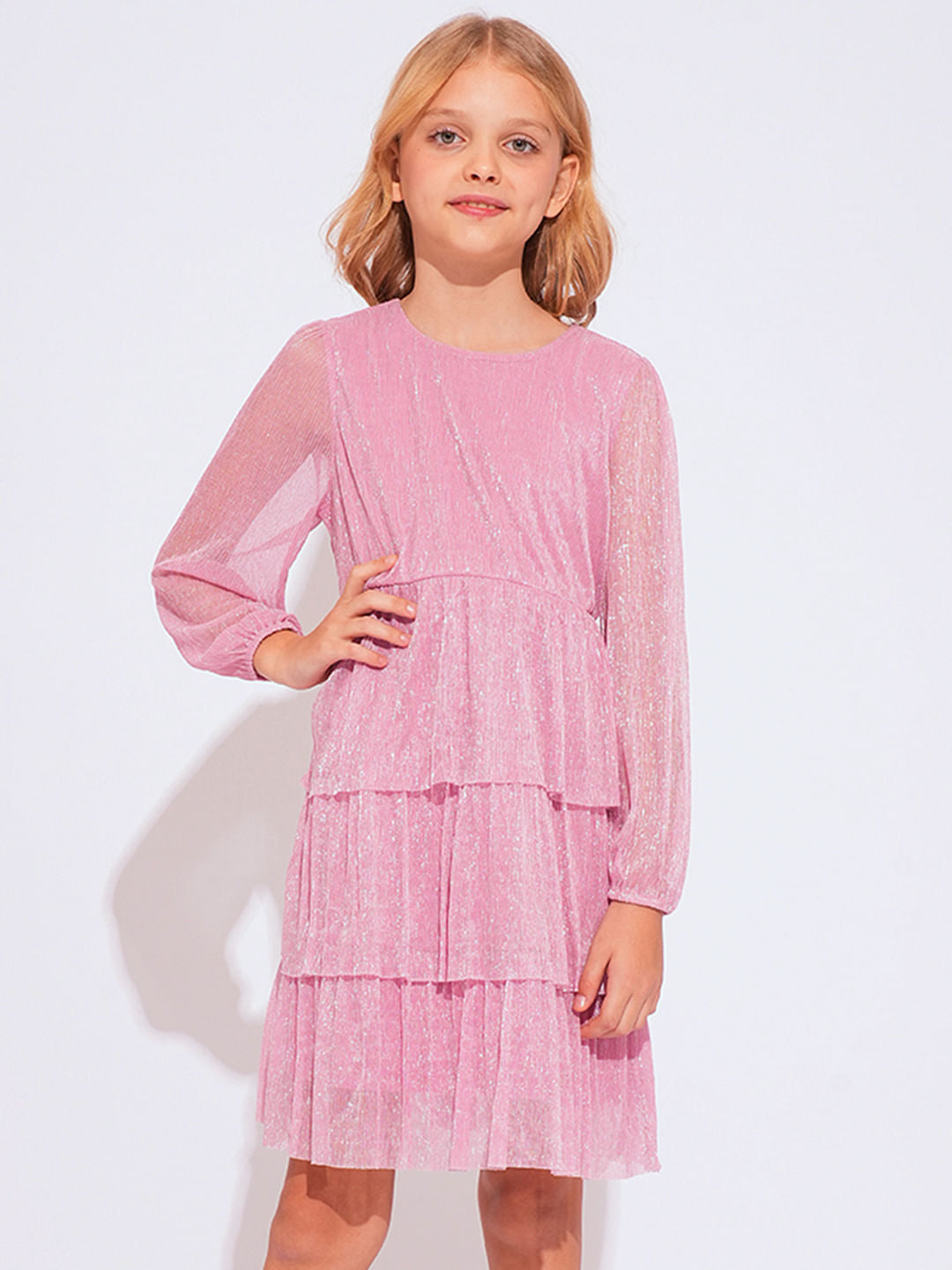 Girls Pink Shimmer Fit & Flare Dress