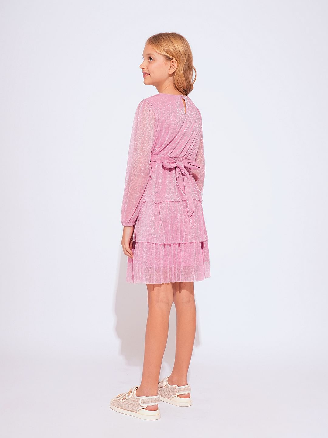 Girls Pink Shimmer Fit & Flare Dress